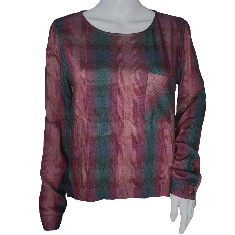 Cloth & Stone‎ Shirt Womens Small Blue Red Plaid Lace Up Back Campcore Cabincore